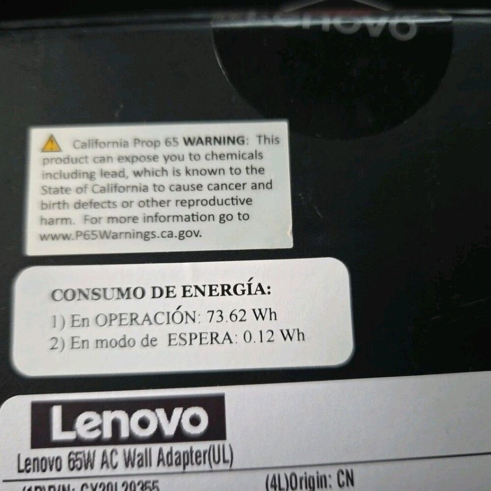 Lenovo 65W Laptop Charger - Round Tip AC Wall Adapter (GX20L29355) Black Sealed - Picture 7 of 9